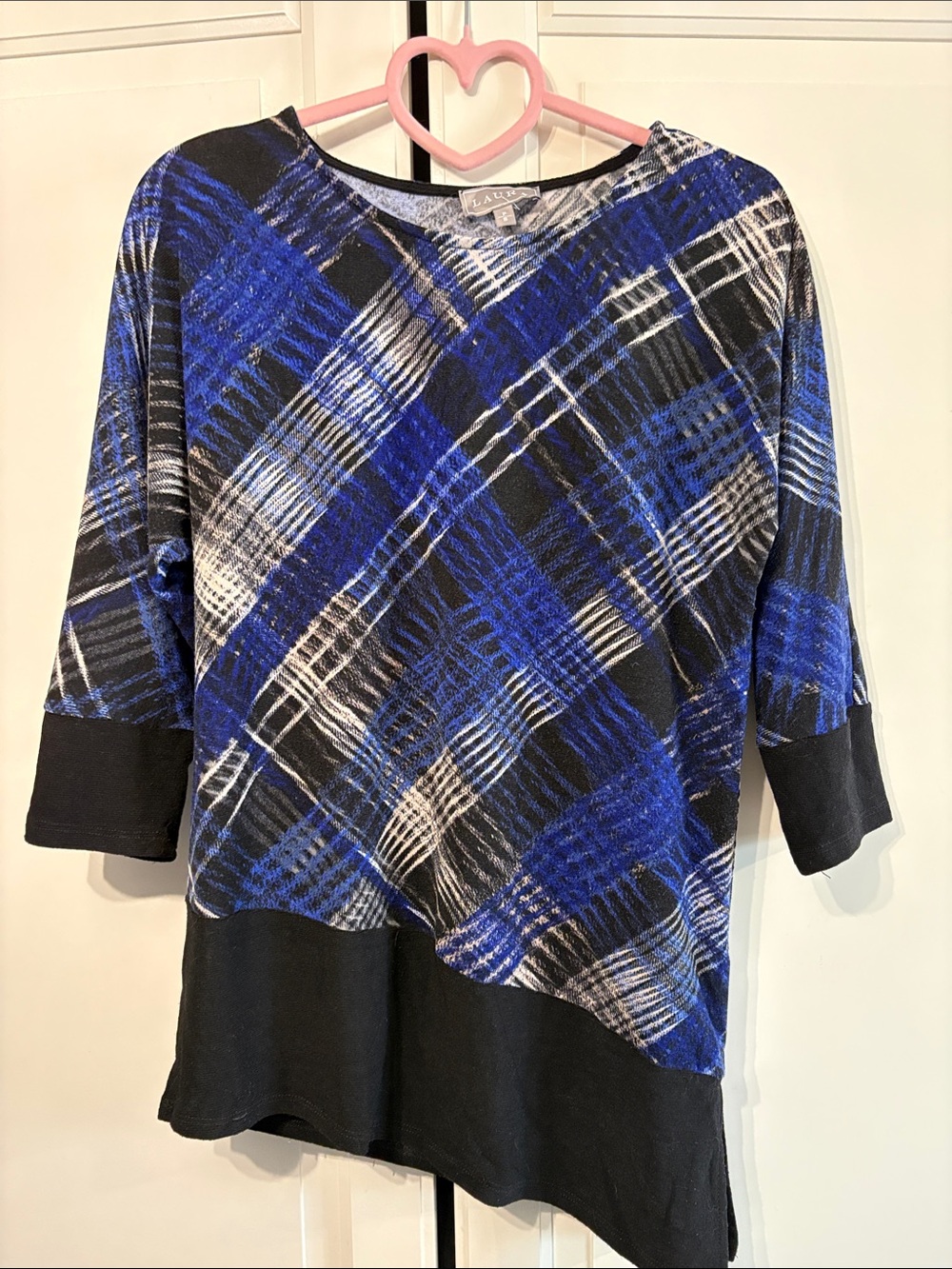 Laura Scott Blue and Black Plaid Knit Tunic